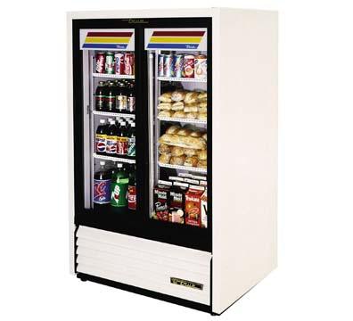 True Refrigeration GDM-33C Convenience Store Cooler, 2 Section/Glass Sliding Doors, 6 Shelves, 23 cu ft