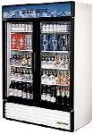 True GDM-45 CHER Refrigerated Merchandiser, 2 Section/Glass Sliding Doors, Cherry, 45 cu ft