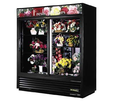 True Refrigeration GDM-61FC 2-Section Sliding Glass Door Floral Merchandiser, 61-cu ft