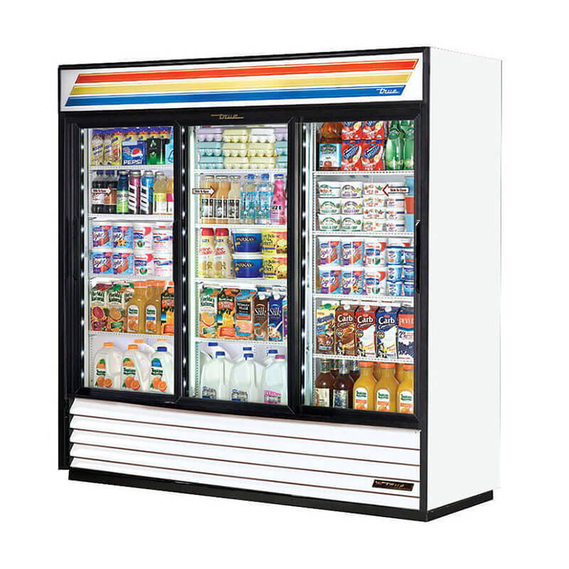 3-Section Sliding Glass Door Merchandiser, Cherry, 69-cu ft