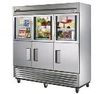 Refrigerator, Reach-In, 3 Section, Glass/SS Half Doors, 72 cu ft