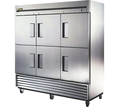True T-72-6 78.13" Three Section Reach-In Refrigerator, (6) Solid Door, 115v