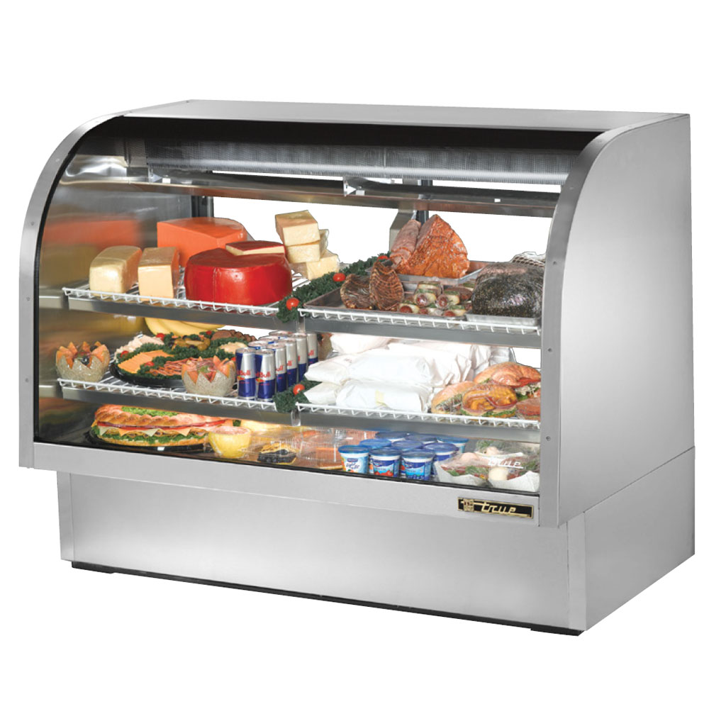 True TCGG-60-S 60.25" Full Service Refrigerated Deli Case w/ Curved Glass - (3) Levels, 115v