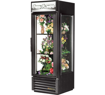 True Refrigeration GEM-23FC BLK 27-in Glass End Floral Merchandiser w/ Hinged Door & 2-Shelf, Black