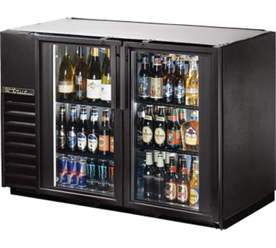 True TBB-24GAL-48G-LED 48" Back Bar Cooler - Holds (48) 6-Packs, 2-Glass Doors, Galvanized Top, LED, Black
