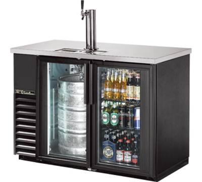 True TDB-24-48G-LD 48" Draft Beer Cooler - Holds (144) 12-oz Can Cases, 2-Glass Doors, LED, Black