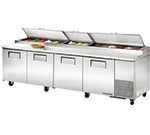 True TPP-119 119.25-in Pizza Prep w/ 4-Solid Doors & (15) 1/3-Pan Capacity