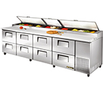 True TPP-119D-8 119.25-in Pizza Prep w/ 8-Drawer & (15) 1/3-Pan Capacity