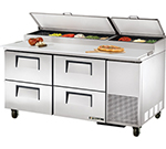 True Refrigeration TPP-67D-4 67.25-in Pizza Prep w/ 4-Drawers & (9) 1/3-Pan Capacity