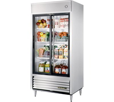 True TSD-33G 40" Reach-In Refrigerator - 2-Glass Sliding Doors, Stainless/Aluminum