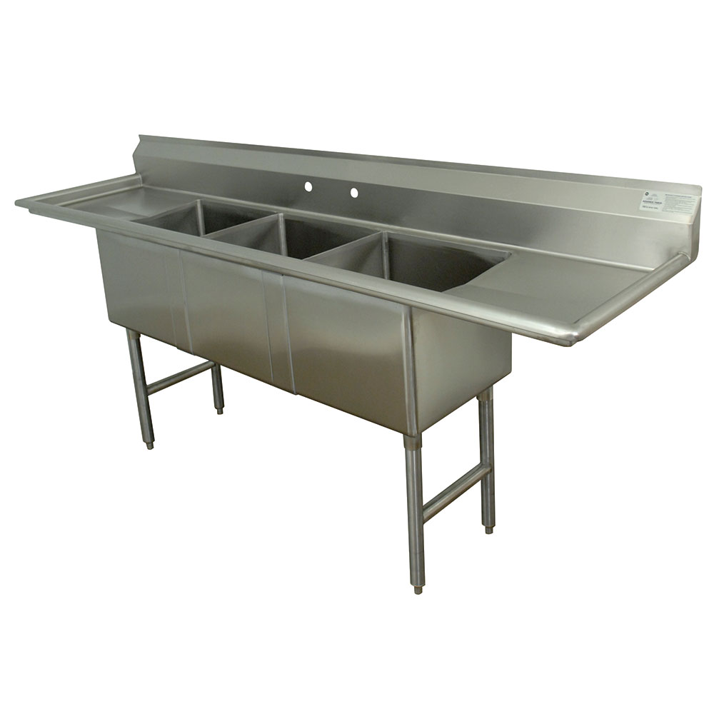 Advance Tabco Fabricated Sink   24 Right Left Drainboard, 3 Bowl, 304 Stainless Steel, LR