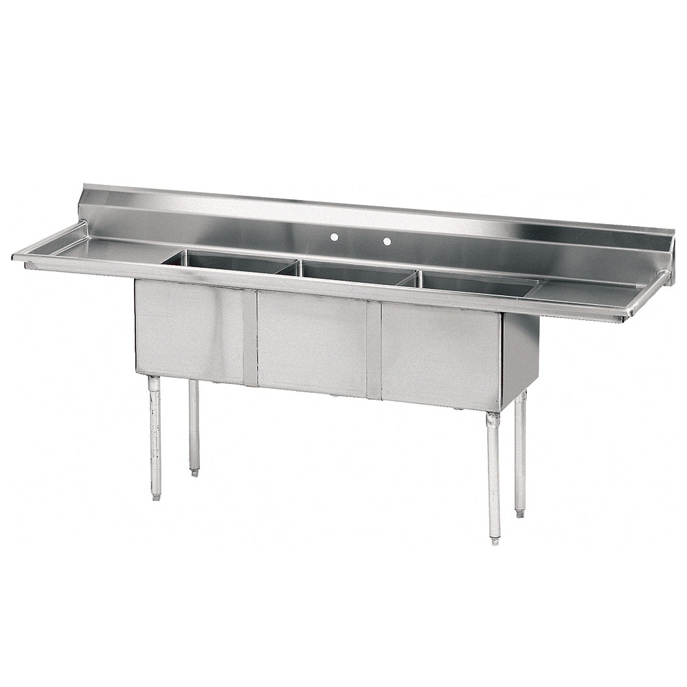 Advance Tabco Fabricated Sink   24 Right Drainboard, 3 Bowl, 18 ga 304 Stainless Steel