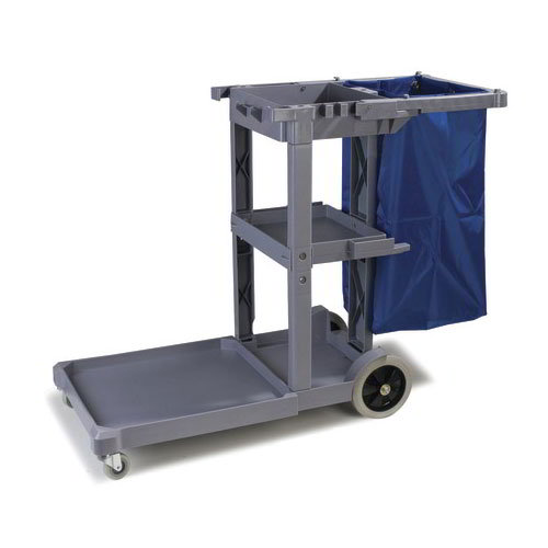 Carlisle Janitorial Cart with 22 Platform   3 Shelves, Polyethylene, Gray