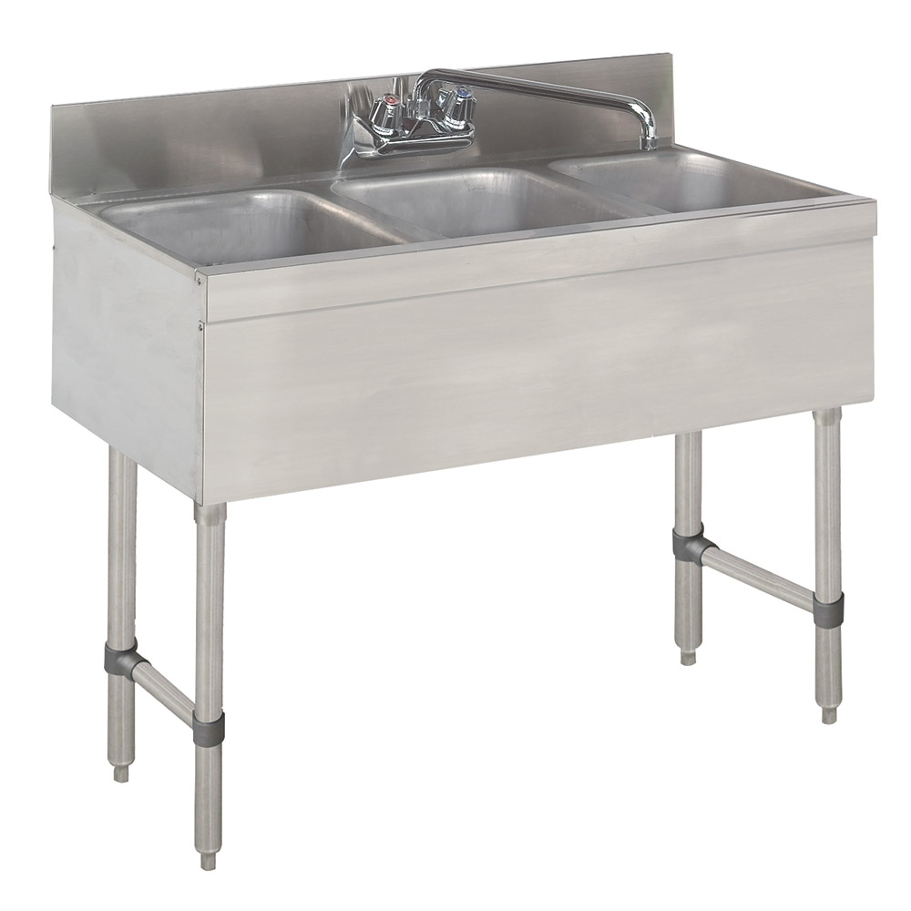 Supreme Metal 3 Compartment Underbar Work Board Sink w/ Back Splash Mount Faucet