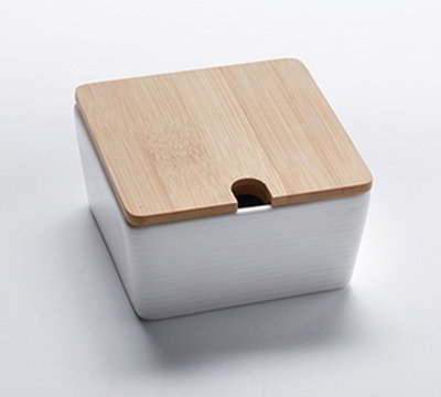 American Metalcraft 10 oz Square Jar   Bamboo Lid/White Porcelain